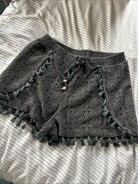 Umgee- Women’s Charcoal Crochet Tassel Shorts